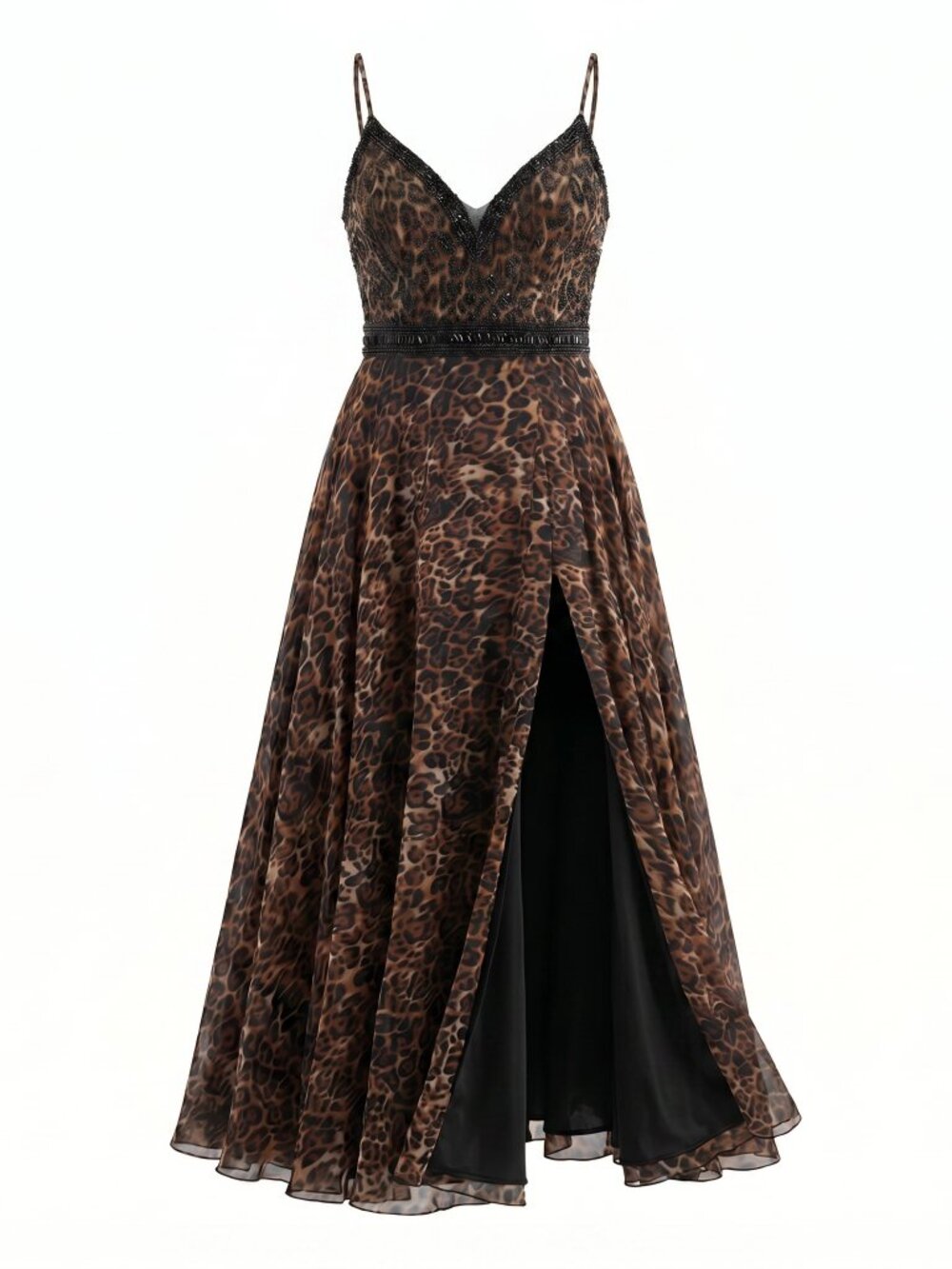 MacDuggal Cheetah Print Beaded Gown